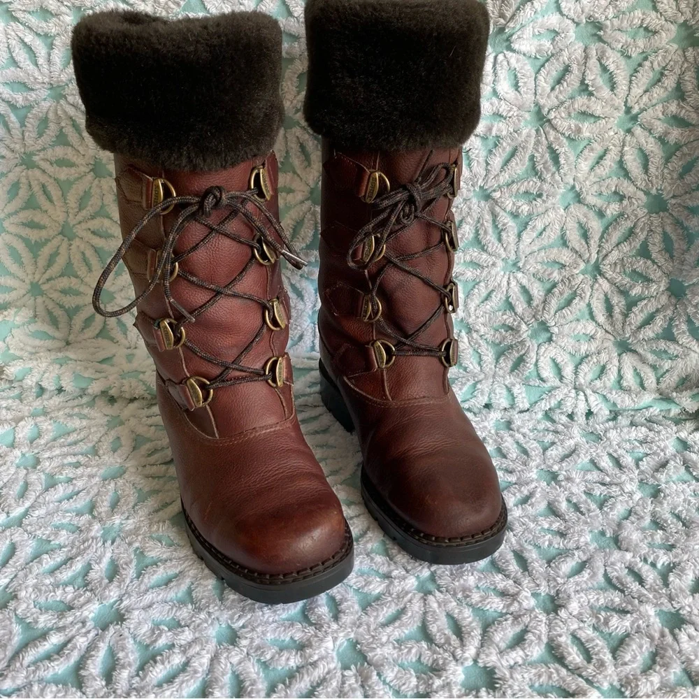Vintage Sorel boots leather made in Canada faux fur lined size 7 - Picture 3 of 16